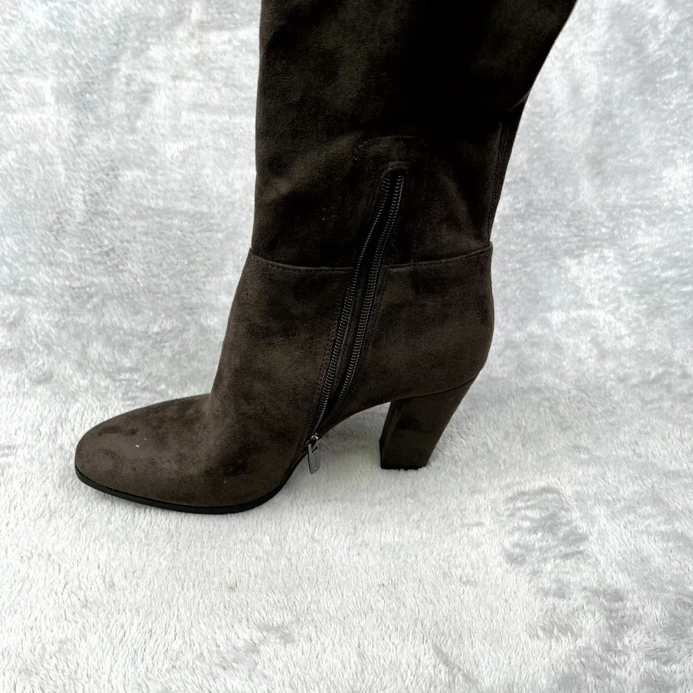 Vince Camuto Tapley Womens 9 M Boots Brown Micro Suede Block Heel Over The Knee